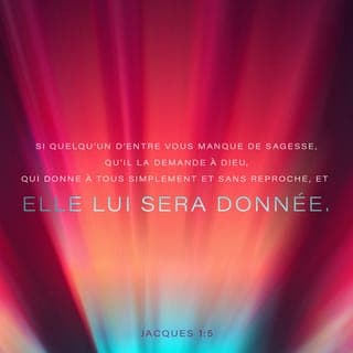 Jacques 1:4-10 - Mais il faut que votre endurance aille jusqu’au bout de ce qu’elle peut faire pour que vous parveniez à l’état d’adultes et soyez pleins de force, des hommes auxquels il ne manque rien.
Si l’un de vous manque de sagesse, qu’il la demande à Dieu qui la lui donnera, car il donne à tous généreusement et sans faire de reproche. Il faut cependant qu’il la demande avec foi, sans douter, car celui qui doute ressemble aux vagues de la mer agitées et soulevées par le vent. Qu’un tel homme ne s’imagine pas obtenir quoi que ce soit du Seigneur : son cœur est partagé, il est inconstant dans toutes ses entreprises.
Que le frère ou la sœur pauvre soit fier de ce que Dieu l’élève, et le riche de ce que Dieu l’abaisse. En effet, il passera comme la fleur des champs.