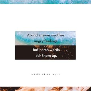 Proverbs 15:1-9 - A soft answer turneth away wrath:
But grievous words stir up anger.
The tongue of the wise useth knowledge aright:
But the mouth of fools poureth out foolishness.
The eyes of the LORD are in every place,
Beholding the evil and the good.
A wholesome tongue is a tree of life:
But perverseness therein is a breach in the spirit.
A fool despiseth his father's instruction:
But he that regardeth reproof is prudent.
In the house of the righteous is much treasure:
But in the revenues of the wicked is trouble.
The lips of the wise disperse knowledge:
But the heart of the foolish doeth not so.
The sacrifice of the wicked is an abomination to the LORD:
But the prayer of the upright is his delight.
The way of the wicked is an abomination unto the LORD:
But he loveth him that followeth after righteousness.