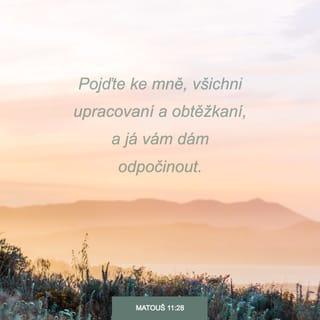 Matouš 11:27-30 - Všechno je mi dáno od mého Otce a nikdo nezná Syna, jedině Otec, a ani Otce nikdo nezná, jedině Syn a ten, komu by ho Syn chtěl zjevit.
Pojďte ke mně, všichni upracovaní a obtěžkaní, a já vám dám odpočinout. Vezměte na sebe mé jho a učte se ode mě, neboť jsem mírný a pokorný v srdci, a vaše duše najdou odpočinutí. Mé jho je totiž příjemné a mé břemeno lehké.“