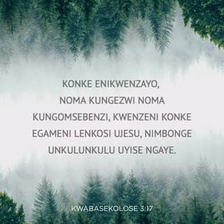KwabaseKolose 3:16-17 - Izwi likaKristu malihlale kini ngokucebile kukho konke ukuhlakanipha; nifundisana, niyalane ngamahubo, nangezihlabelelo, nangamaculo okomoya, nihubele ngomusa ezinhliziyweni zenu iNkosi.
Nanoma yini eniyenzayo, ngezwi noma ngomsebenzi, kwenzeni konke egameni leNkosi uJesu, nimbonge uNkulunkulu uYise ngayo.