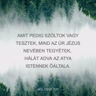 Kolossé 3:16-17 - Krisztus beszéde lakjék bennetek gazdagon úgy, hogy tanítsátok egymást teljes bölcsességgel, és intsétek egymást zsoltárokkal, dicséretekkel, lelki énekekkel; hálaadással énekeljetek szívetekben Istennek. Amit pedig szóltok vagy tesztek, mind az Úr Jézus nevében tegyétek, hálát adva az Atya Istennek őáltala.