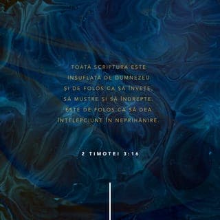 2 Timotei 3:16-17 - Toată Scriptura este insuflată de Dumnezeu și de folos ca să învețe, să mustre, să îndrepte, să dea înțelepciune în neprihănire, pentru ca omul lui Dumnezeu să fie desăvârșit și cu totul destoinic pentru orice lucrare bună.