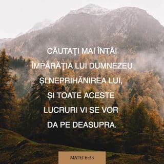 Matei 6:33-34 - Căutați mai întâi Împărăția lui Dumnezeu și neprihănirea Lui, și toate aceste lucruri vi se vor da pe deasupra. Nu vă îngrijorați dar de ziua de mâine; căci ziua de mâine se va îngrijora de ea însăși. Ajunge zilei necazul ei.