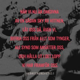 Hebreerbrevet 12:1 - När vi nu är omgivna av en sådan sky av vittnen, låt oss då, även vi, befria oss från allt som tynger, all synd som ansätter oss, och hålla ut i det lopp vi har framför oss.