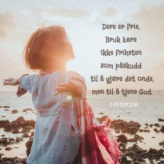 Første Petersbrev 2:15-17 - Det er Guds vilje at dere ved å gjøre det gode skal stoppe munnen på dem som i uvitenhet snakker negativt om dere. Dere er frie mennesker, men ikke bruk friheten til å leve i synd. Bruk friheten til å tjene Gud. Vis respekt mot alle! Elsk menighetsfellesskapet! Vis Gud ære, og ha respekt for regjering og myndigheter!