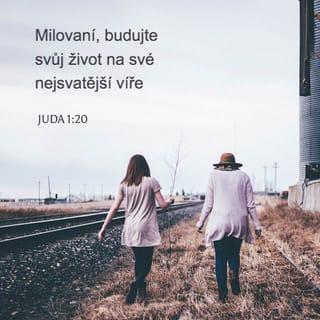 Juda 1:20-25 - Ale vy, milovaní, budujte svůj život na své nejsvatější víře, modlete se v Duchu svatém, uchovávejte se v Boží lásce a očekávejte, že vás milosrdenství našeho Pána Ježíše Krista dovede k věčnému životu. S těmi, kdo pochybují, mějte soucit. Jiné zachraňujte jako z ohnivých plamenů. I s nimi jednejte soucitně, ale zároveň obezřetně – ať se vám oškliví i šaty poskvrněné tělem!
Tomu, který má moc uchránit vás před pádem a dovést vás do své slávy neposkvrněné a šťastné – jedinému Bohu, našemu Spasiteli – jemu buď skrze našeho Pána Ježíše Krista sláva a velebnost, vláda i moc přede všemi věky, nyní i po všechny věky. Amen.