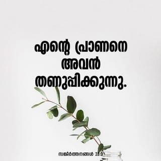 സങ്കീർത്തനങ്ങൾ 23:2-4 - പച്ചയായ പുല്പുറങ്ങളിൽ അവൻ എന്നെ കിടത്തുന്നു;
സ്വസ്ഥതയുള്ള വെള്ളത്തിനരികത്തേക്ക് എന്നെ നടത്തുന്നു.
എന്റെ പ്രാണനെ അവൻ തണുപ്പിക്കുന്നു;
തിരുനാമംനിമിത്തം എന്നെ നീതിപാതകളിൽ നടത്തുന്നു.
കൂരിരുൾതാഴ്വരയിൽകൂടി നടന്നാലും
ഞാൻ ഒരു അനർഥവും ഭയപ്പെടുകയില്ല;
നീ എന്നോടുകൂടെ ഇരിക്കുന്നുവല്ലോ;
നിന്റെ വടിയും കോലും എന്നെ ആശ്വസിപ്പിക്കുന്നു.