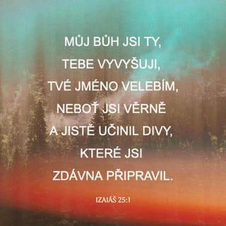 Izaiáš 25:1 - Hospodine, můj Bůh jsi ty,
tebe vyvyšuji, tvé jméno velebím,
neboť jsi věrně a jistě učinil
divy, které jsi zdávna připravil.