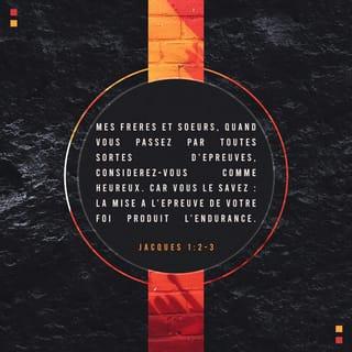 Jacques 1:2-18 - Mes frères et mes sœurs chrétiens, quand vous rencontrez des difficultés de toutes sortes, soyez très heureux. Vous le savez, si votre foi reste solide dans les difficultés, celles-ci vous rendent plus résistants. Il faut que vous résistiez jusqu’au bout, alors vous serez vraiment parfaits et vous ne manquerez de rien.
Si quelqu’un parmi vous manque de sagesse, il doit la demander à Dieu, et Dieu lui donnera cette sagesse. En effet, Dieu donne à tous généreusement, sans faire de reproches. Mais il faut qu’il demande avec foi, sans douter. Celui qui doute ressemble à une grosse vague de la mer que le vent soulève et agite. Celui-là ne doit pas penser qu’il va recevoir quelque chose du Seigneur. C’est quelqu’un qui ne sait pas choisir sa route : tantôt il avance, tantôt il recule.
Le chrétien qui est pauvre et petit peut être fier, parce que Dieu lui donne une place importante. Le chrétien qui est riche doit être fier, parce que Dieu le rend petit. En effet, le riche ne dure pas. Il est comme la fleur d’une plante sauvage : le soleil se lève avec sa chaleur brûlante, il sèche la plante, la fleur tombe et elle perd sa beauté. De la même façon, un jour, le riche va être balayé avec toutes ses activités.
Il est heureux, l’homme qui résiste dans les difficultés. En effet, quand il aura montré sa valeur, il recevra la vie. C’est la récompense que Dieu a promise à ceux qui lui donnent leur amour. Quand quelqu’un a envie de faire le mal, il ne doit pas dire : « C’est Dieu qui me pousse au mal. » Dieu ne peut pas avoir envie de faire le mal et il ne pousse personne au mal. Chacun est poussé au mal par son désir mauvais qui l’attire et l’entraîne. Et quand on laisse faire ce désir, il donne naissance au péché. Puis, quand le péché a grandi, il donne naissance à la mort.
Mes frères et mes sœurs très aimés, ne vous trompez pas. Tout ce qui nous arrive de bon, tous les plus beaux cadeaux viennent d’en haut. Ils viennent de Dieu, le créateur du soleil et des étoiles. Chez lui, il n’y a pas de changement, pas de mouvement, pas d’ombre. Dieu a voulu nous donner la vie par la parole de vérité. Alors nous sommes d’une certaine façon au premier rang de tout ce qu’il a créé.