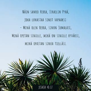 Jesaja 48:17-18 - Näin sanoo HERRA , sinun lunastajasi, Israelin Pyhä: Minä olen HERRA , sinun Jumalasi, joka opetan sinulle, mikä on hyödyllistä, johdatan sinua tiellä, jota kuljet. Jospa kuulisit minun käskyjäni! Silloin rauhasi olisi kuin virta ja vanhurskautesi kuin meren aallot