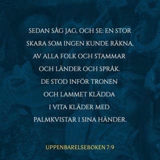 Uppenbarelseboken 7:9 - Därefter såg jag, och se: en stor skara som ingen kunde räkna, av alla folk och stammar och länder och språk. De stod inför tronen och inför Lammet, klädda i vita kläder och med palmblad i sina händer