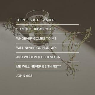 John 6:35 - Then Jesus declared, “I am the bread of life. Whoever comes to me will never go hungry, and whoever believes in me will never be thirsty.