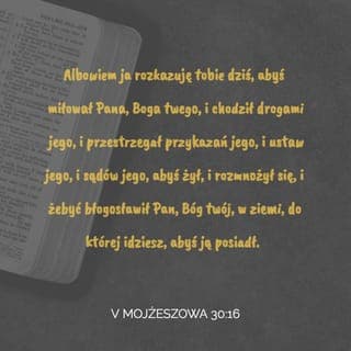 Powtórzonego Prawa 30:16 - Jeśli będziesz posłuszny przykazaniom PANA, twojego Boga, które ci dziś nadaję, jeśli będziesz darzył miłością PANA, twojego Boga, kroczył Jego drogami i przestrzegał Jego przykazań, ustaw oraz praw — i dzięki temu żył i rozmnażał się — to PAN, twój Bóg, będzie ci błogosławił w ziemi, do której idziesz, aby ją wziąć w posiadanie.
