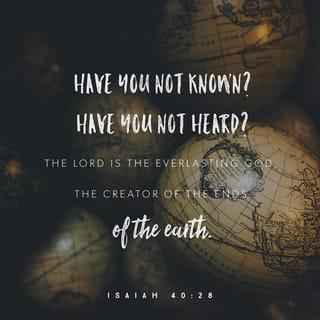 Isaiah 40:28-31 - Have you not known? Have you not heard?
The LORD is the everlasting God,
the Creator of the ends of the earth.
He does not faint or grow weary;
his understanding is unsearchable.
He gives power to the faint,
and strengthens the powerless.
Even youths will faint and be weary,
and the young will fall exhausted;
but those who wait for the LORD shall renew their strength,
they shall mount up with wings like eagles,
they shall run and not be weary,
they shall walk and not faint.