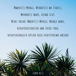 Isa 48:17-18 - BWANA, mkombozi wako, mtakatifu wa Israeli, asema hivi; Mimi ni BWANA, Mungu wako, nikufundishaye ili upate faida, nikuongozaye kwa njia ikupasayo kuifuata. Laiti ungalisikiliza amri zangu! Ndipo amani yako ingalikuwa kama mto wa maji, na haki yako kama mawimbi ya bahari