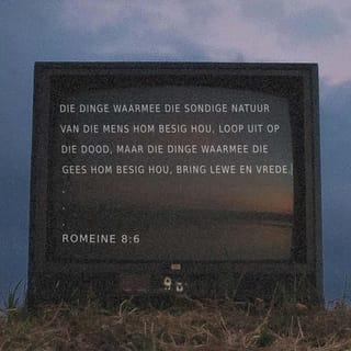 ROMEINE 8:6 - Die dinge waarmee die sondige natuur van die mens hom besig hou, loop uit op die dood, maar die dinge waarmee die Gees Hom besig hou, bring lewe en vrede.