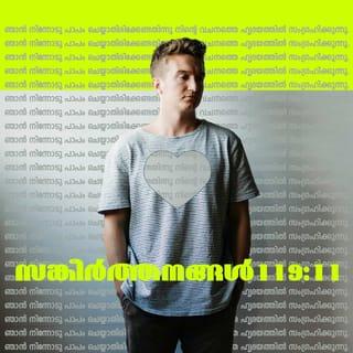 സങ്കീർത്തനങ്ങൾ 119:11-15 - ഞാൻ നിന്നോടു പാപം ചെയ്യാതിരിക്കേണ്ടതിനു
നിന്റെ വചനത്തെ ഹൃദയത്തിൽ സംഗ്രഹിക്കുന്നു.
യഹോവേ, നീ വാഴ്ത്തപ്പെട്ടവൻ;
നിന്റെ ചട്ടങ്ങളെ എനിക്ക് ഉപദേശിച്ചു തരേണമേ.
ഞാൻ എന്റെ അധരങ്ങൾകൊണ്ട്
നിന്റെ വായുടെ വിധികളെയൊക്കെയും വർണിക്കുന്നു.
ഞാൻ സർവസമ്പത്തിലും എന്നപോലെ
നിന്റെ സാക്ഷ്യങ്ങളുടെ വഴിയിൽ ആനന്ദിക്കുന്നു.
ഞാൻ നിന്റെ പ്രമാണങ്ങളെ ധ്യാനിക്കയും
നിന്റെ വഴികളെ സൂക്ഷിക്കയും ചെയ്യുന്നു.