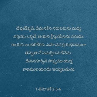 1 తిమోతి పత్రిక 2:5-6 - ఎందుకంటే, దేవుడు ఒక్కడే; క్రీస్తు యేసు ఒక్కడే మానవునిగా ఉండి, దేవునికి మానవులకు మధ్యలో ఒక మధ్యవర్తిగా ఉన్నారు. ఆయనే ప్రజలందరి రక్షణ కోసం విమోచన క్రయధనంగా తనను తాను అర్పించుకున్నారు. దీని గురించి సరియైన సమయంలో సాక్ష్యం ఇవ్వబడుతుంది.