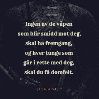 Profeten Jesaja 54:17 - Ikke noe våpen som er smidd mot deg, skal lykkes, og hver tunge som reiser seg mot deg i dommen, skal du få kjent skyldig. Dette er arven til Herrens tjenere, og deres rettferdighet er fra Meg», sier Herren.