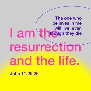John 11:25-26 - Jesus said to her, “I am the resurrection and the life. Whoever believes in me will live, even though they die. Everyone who lives and believes in me will never die. Do you believe this?”