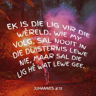 JOHANNES 8:12 - Op 'n ander keer het Jesus vir die mense gesê: “Ek is die lig vir die wêreld. Wie My volg, sal nooit in die duisternis lewe nie, maar sal die lig hê wat lewe gee.”