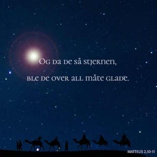 Matteus’ evangelium 2:9-11 - Etter besøket hos kongen, dro mennene av sted. Igjen så de stjernen på himmelen, og den ledet dem hele veien fram til Betlehem og stedet der det lille barnet var. Mennene var veldig glade over at stjernen hadde ledet dem rett. De gikk inn i huset, og fant det lille barnet sammen med sin mor, Maria. De var overveldet og falt ned og tilba Ham. Så tok de fram noen eksklusive gaver som de hadde tatt med til barnet. De ga Ham gull, røkelse og myrra, som er en kostbar salve.