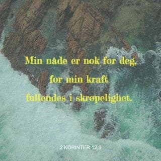 Andre Korinterbrev 12:7-10 - For at de høye åpenbaringene jeg har fått fra Gud, ikke skal gjøre meg stolt eller selvgod, har jeg fått en plage som Satan bruker mot meg. Det ser ut som om det er meningen at jeg skal ha det for nettoppikke å bli selvgod. Jeg har tre ganger bedt inderlig til Herren om at dette vonde må bli tatt bort – men det er der fortsatt. Herren svarte meg: «I Min nåde har du det du trenger, for Min kraft blir synlig i svakhet.» Det har gitt meg et nytt perspektiv, og nå vil jeg heller skryte av mine svakheter, for jeg vil at Jesu kraft skal få stor plass i livet mitt. Dette fyller meg med en glede, selv om jeg midt i min svakhet blir mishandlet, er i nød, opplever forfølgelse og til og med frykt fordi jeg er kristen. Nå vet jeg at når jeg er svak, da er jeg sterk.
