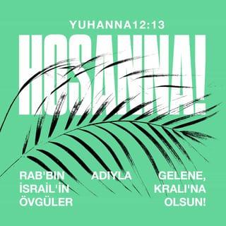 YUHANNA 12:13 - Hurma dalları alarak O'nu karşılamaya çıktılar. “Hozana! Rab'bin adıyla gelene, İsrail'in Kralı'na övgüler olsun!” diye bağırıyorlardı.