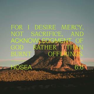 Hosea 6:1-11 - “Come, let us return to the LORD.
He has torn us to pieces
but he will heal us;
he has injured us
but he will bind up our wounds.
After two days he will revive us;
on the third day he will restore us,
that we may live in his presence.
Let us acknowledge the LORD;
let us press on to acknowledge him.
As surely as the sun rises,
he will appear;
he will come to us like the winter rains,
like the spring rains that water the earth.”

“What can I do with you, Ephraim?
What can I do with you, Judah?
Your love is like the morning mist,
like the early dew that disappears.
Therefore I cut you in pieces with my prophets,
I killed you with the words of my mouth—
then my judgments go forth like the sun.
For I desire mercy, not sacrifice,
and acknowledgment of God rather than burnt offerings.
As at Adam, they have broken the covenant;
they were unfaithful to me there.
Gilead is a city of evildoers,
stained with footprints of blood.
As marauders lie in ambush for a victim,
so do bands of priests;
they murder on the road to Shechem,
carrying out their wicked schemes.
I have seen a horrible thing in Israel:
There Ephraim is given to prostitution,
Israel is defiled.

“Also for you, Judah,
a harvest is appointed.