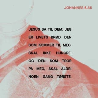 Johannes’ evangelium 6:34-36 - Da sa folket: «Herre, gi oss alltid dette brødet.» Jesus svarte: «Det er Jeg som er livets brød. Den som velger å tro på Meg, kommer aldri mer til å sulte og skal aldri bli tørst igjen. Dette har Jeg allerede sagt, men likevel tror dere ikke.
