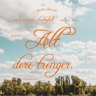 Filipperbrevet 4:18-19 - Akkurat nå har jeg alt. Jeg har overflod etter å ha mottatt alt det dere sendte med Epafroditus. Jeg er sikker på at Gud setter pris på deres godhet mot meg. Min Gud, som er full av rikdom, vil velsigne dere tilbake og dekke deres behov. Han gir av sin rikdom ettersom dere lever i fellesskap med Jesus.