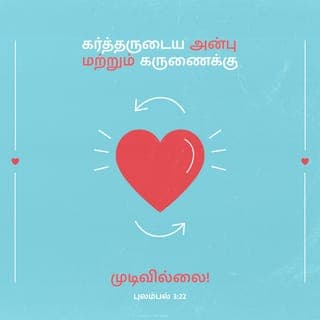 புலம்பல் 3:22-24 - நாம் நிர்மூலமாகாதிருக்கிறது கர்த்தருடைய கிருபையே, அவருடைய இரக்கங்களுக்கு முடிவில்லை.
அவைகள் காலைதோறும் புதியவைகள்; உமது உண்மை பெரிதாயிருக்கிறது.
கர்த்தர் என் பங்கு என்று என் ஆத்துமா சொல்லும்; ஆகையால் அவரிடத்தில் நம்பிக்கை கொண்டிருப்பேன்.