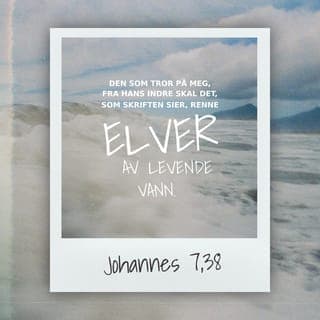 Johannes’ evangelium 7:37-39 - Den siste dagen, som var høydepunktet under løvhyttefesten, stilte Jesus seg opp og ropte ut til folket: «Hvis noen tørster, kan han komme til Meg og drikke.
Dere kan lese i Skriftene at den som tror på Meg, ut fra hans indre skal det renne strømmer av levende vann.»
Dette sa Han om Den Hellige Ånd, som skulle bli gitt til dem som trodde på Ham. Den Hellige Ånd var ikke gitt til menneskene ennå, for det kunne ikke skje før Jesus var tilbake i sin himmelske herlighet.