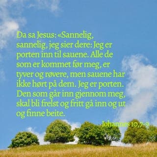 Johannes’ evangelium 10:9-10 - For å bruke et annet bilde: Jeg er selve døren. De som kommer til Meg og går gjennom Meg, skal bli frelst og vil få alt det de trenger i livet. Det finnes en tyv som bare er ute etter å stjele og drepe og ødelegge livet deres. Jeg, derimot, er kommet for at dere skal få et godt liv – ja, liv i overflod.