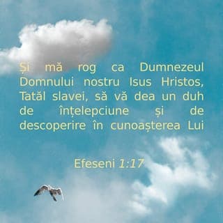 Efeseni 1:17-23 - Și mă rog ca Dumnezeul Domnului nostru Isus Hristos, Tatăl slavei, să vă dea un duh de înțelepciune și de descoperire în cunoașterea Lui și să vă lumineze ochii inimii, ca să pricepeți care este nădejdea chemării Lui, care este bogăția slavei moștenirii Lui în sfinți și care este față de noi, credincioșii, nemărginita mărime a puterii Sale, după lucrarea puterii tăriei Lui, pe care a desfășurat-o în Hristos, prin faptul că L-a înviat din morți și L-a pus să șadă la dreapta Sa, în locurile cerești, mai presus de orice domnie, de orice stăpânire, de orice putere, de orice dregătorie și de orice nume care se poate numi nu numai în veacul acesta, ci și în cel viitor. El I-a pus totul sub picioare și L-a dat căpetenie peste toate lucrurile Bisericii, care este trupul Lui, plinătatea Celui ce împlinește totul în toți.