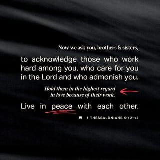 1 Thessalonians 5:12-13 - But we request of you, brethren, that you appreciate those who diligently labor among you, and have charge over you in the Lord and give you instruction, and that you esteem them very highly in love because of their work. Live in peace with one another.