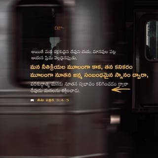 తీతుకు 3:4-6-7 - మన రక్షకుడైన దేవునియొక్క దయయు, మానవులయెడల ఆయనకున్న ప్రేమయు ప్రత్యక్షమైనప్పుడు మనము నీతిని అనుసరించి చేసిన క్రియలమూలముగా కాక, తన కనికరము చొప్పుననే పునర్జన్మసంబంధమైన స్నానము ద్వారాను, పరిశుద్ధాత్మ మనకు నూతన స్వభావము కలుగజేయుట ద్వారాను మనలను రక్షించెను. మనమాయన కృపవలన నీతిమంతులమని తీర్చబడి, నిత్యజీవమునుగూర్చిన నిరీక్షణనుబట్టి దానికి వారసులమగుటకై ఆ పరిశుద్ధాత్మను మన రక్షకుడైన యేసుక్రీస్తు ద్వారా ఆయన మనమీద సమృద్ధిగా కుమ్మరించెను.