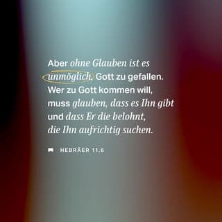 Hebräer 11:6 - Denn Gott hat nur an den Menschen Gefallen, die ihm fest vertrauen. Ohne Glauben ist das unmöglich. Wer nämlich zu Gott kommen will, muss darauf vertrauen, dass es ihn gibt und dass er alle belohnen wird, die ihn suchen.