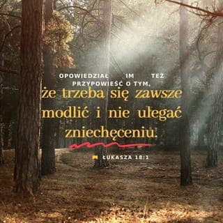 Łukasza 18:1-9 - Opowiedział im też przypowieść o tym, że trzeba się zawsze modlić i nie ulegać zniechęceniu. Powiedział tak: Mieszkał w jednym mieście pewien sędzia. Nie bał się on Boga i nie liczył z człowiekiem. Mieszkała tam też pewna wdowa. Ta nachodziła go i prosiła: Obroń mnie przed moim przeciwnikiem. I przez dłuższy czas nie chciał. W końcu jednak pomyślał sobie: Chociaż nie boję się Boga i nie liczę się z człowiekiem, obronię tę wdowę, bo mi się naprzykrza. Niech nie przychodzi bez końca i niech nie zawraca mi głowy. I Pan podsumował: Zauważcie, jak zachował się ten niesprawiedliwy sędzia. A czy Bóg nie weźmie w obronę swoich wybranych, którzy wołają do Niego dniem i nocą? Czy będzie zwlekał w ich sprawie? Mówię wam: Szybko weźmie ich w obronę. Tylko czy Syn Człowieczy znajdzie wiarę na ziemi, gdy przyjdzie?
Zwrócił się również do tych, którzy byli pewni własnej sprawiedliwości, a innymi gardzili, z taką przypowieścią