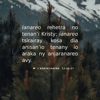 1Korintiana 12:26 - Ary raha mijaly ny anankiray amin’ny momba ny tena, dia miara-mijaly avokoa izay rehetra momba ny tena; fa raha omem-boninahitra kosa ny anankiray amin’ny momba ny tena, dia miara-mifaly avokoa izay rehetra momba ny tena.